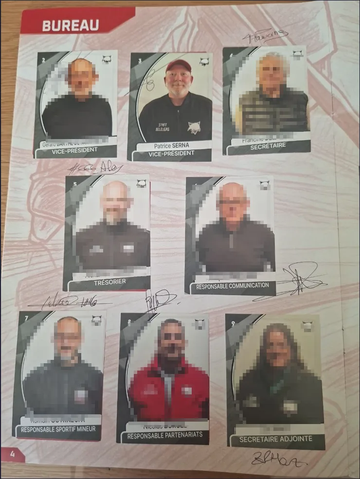 Page de l’album 2025-2026 du TBHC présentant Patrice Serna comme vice-président