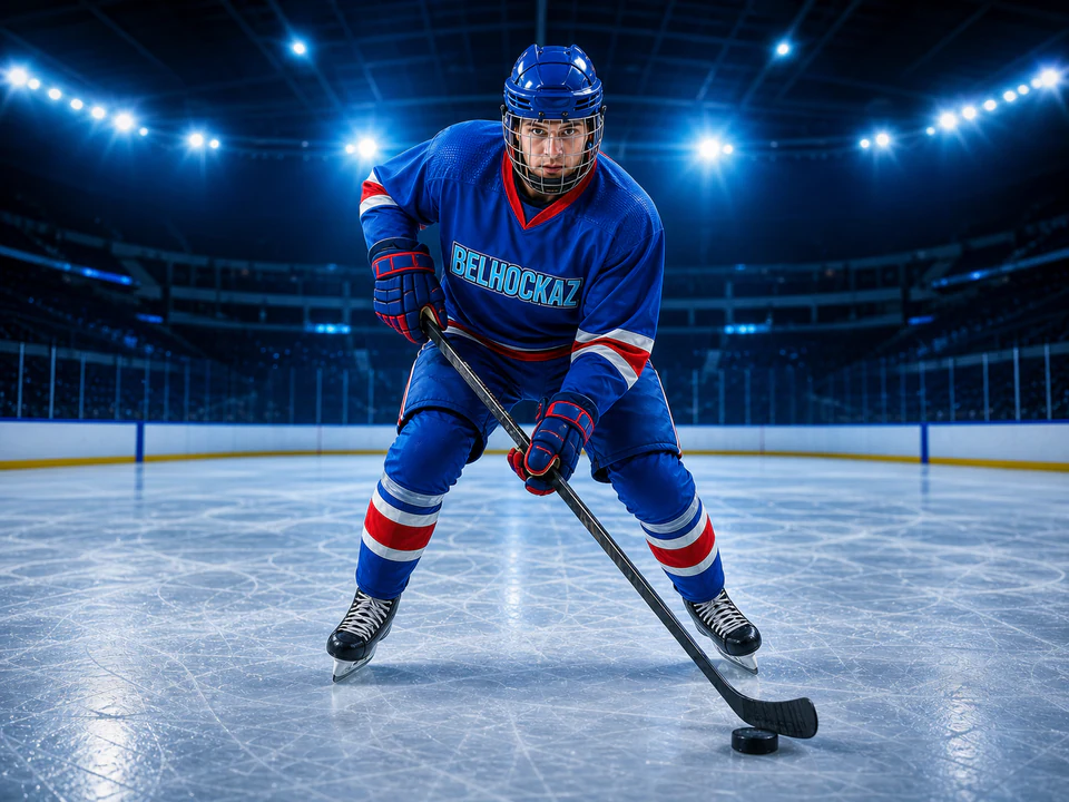 Joueur de hockey sur glace aux couleurs BELHOCKAZ