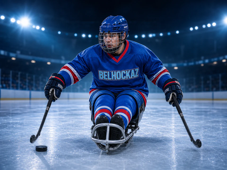 Athlète de para-hockey sur glace aux couleurs BELHOCKAZ