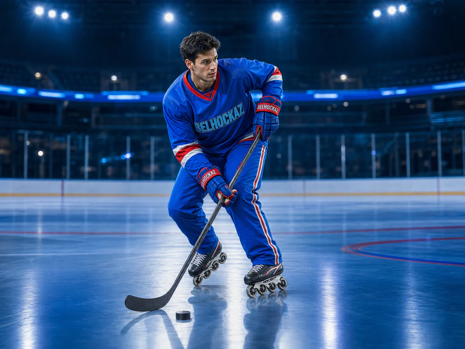 Joueur de roller hockey inline aux couleurs BELHOCKAZ